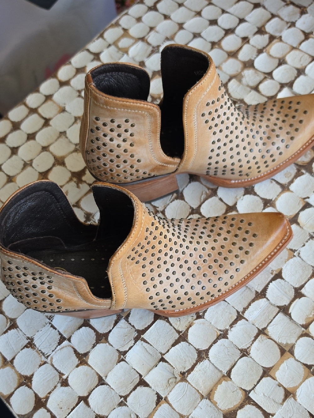Ariat Tan Flat Studded Leather Ankle Booties
